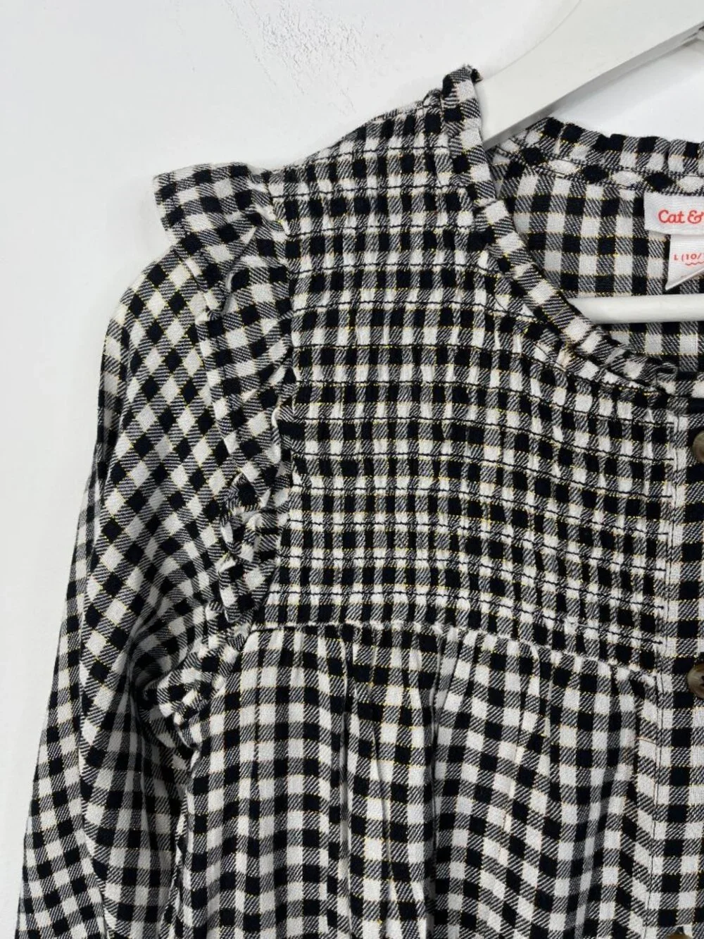 Cat & Jack Girls M 7/8 Black Metallic Plaid Peasant Dress Long Sleeve Fall